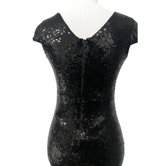 Verty Sequin Dress Black Mini Bodycon V-Neck Stretchy Party Evening Womens Small - Picture 6 of 9